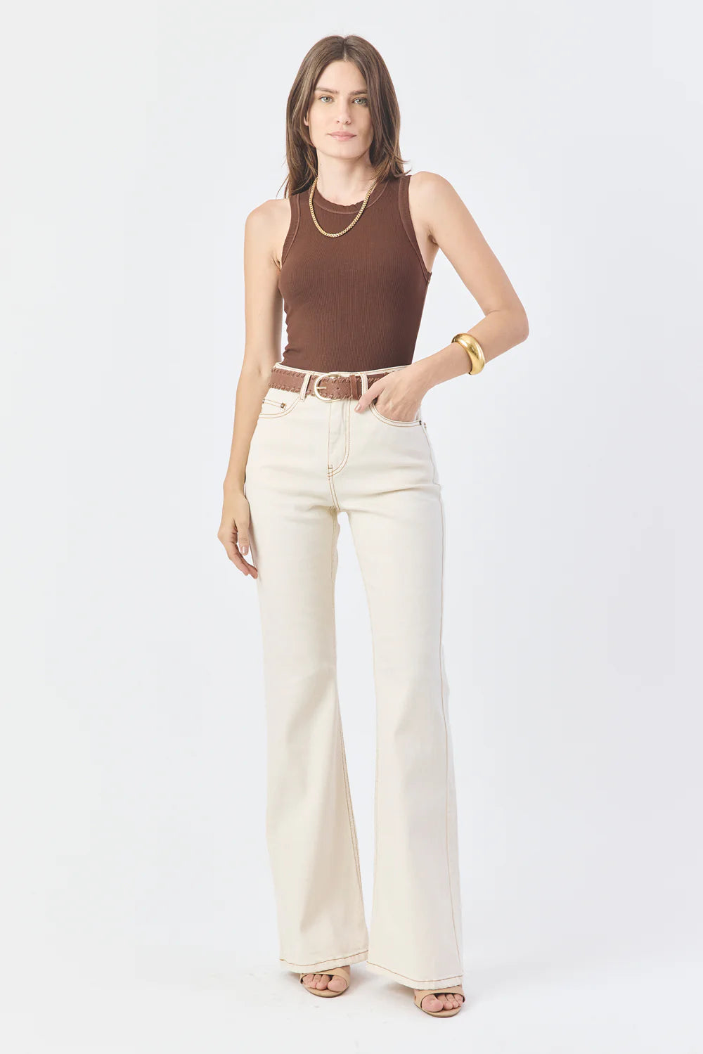 CALÇA LARISSA FEMININA BOOTCUT SARJA NATURAL