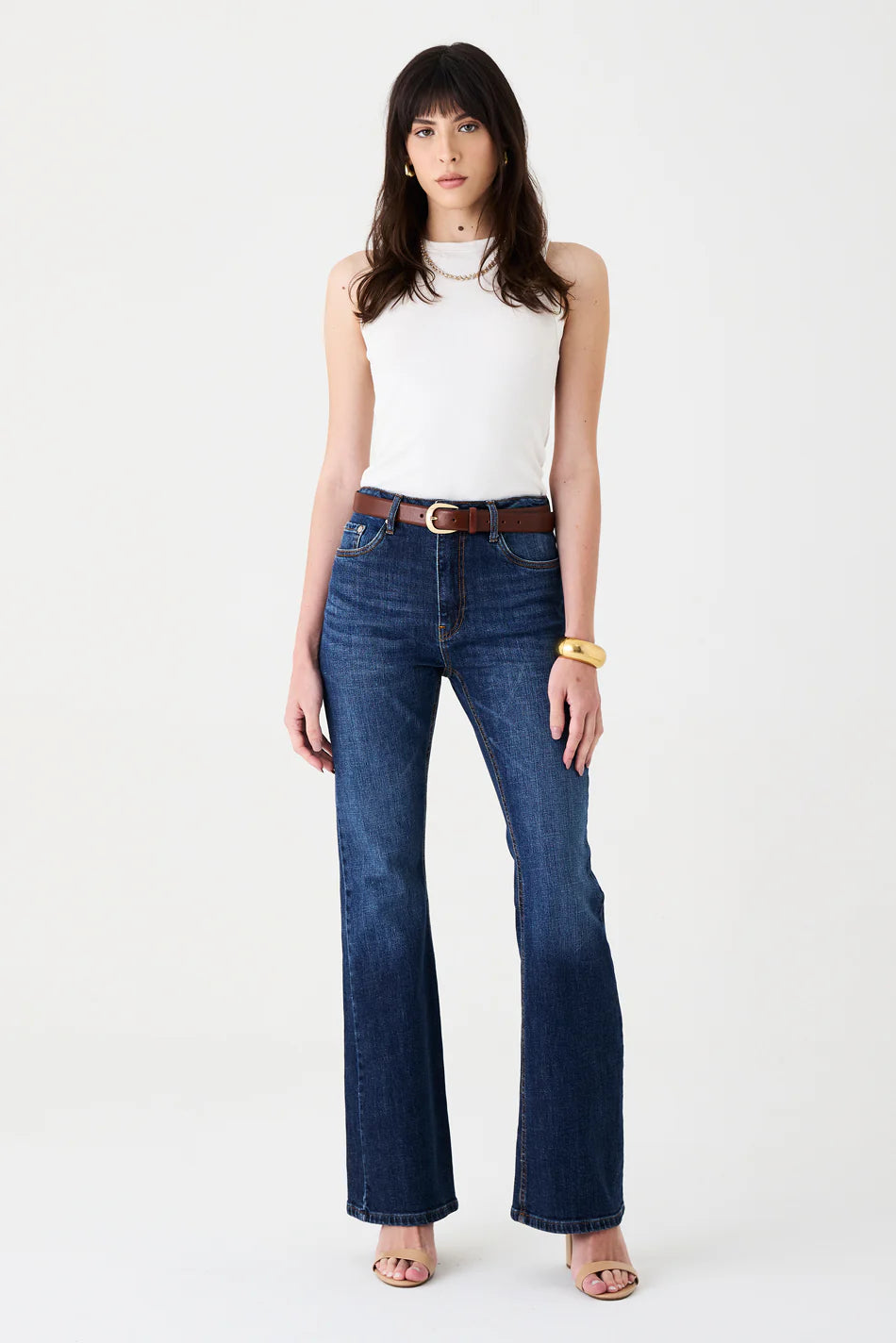 CALÇA LARISSA FEMININA BOOTCUT STONED JEANS ESCURO