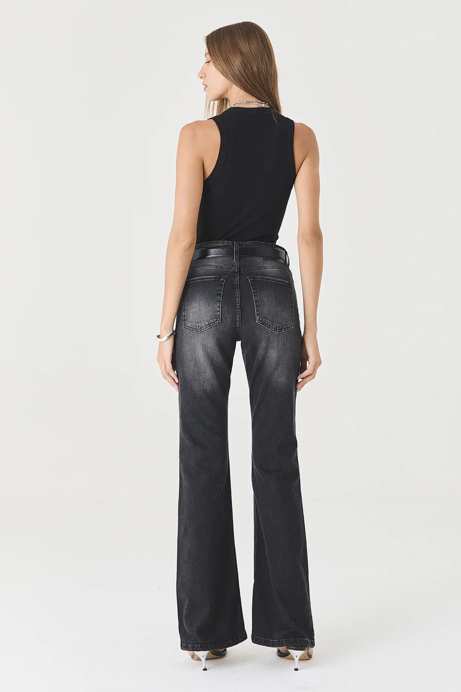 CALÇA LARISSA BOOTCUT STONED BLACK JEANS