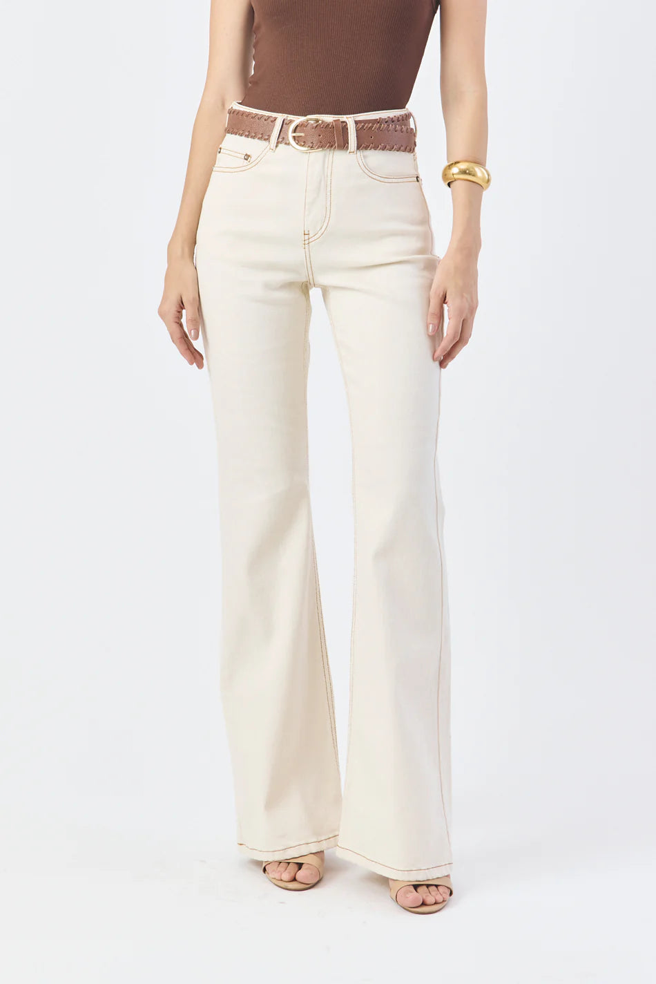 CALÇA LARISSA FEMININA BOOTCUT SARJA NATURAL
