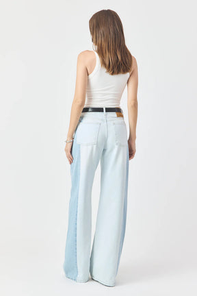 CALÇA PAMELA FEMININA WIDE LEG PATCH JEANS CLARO